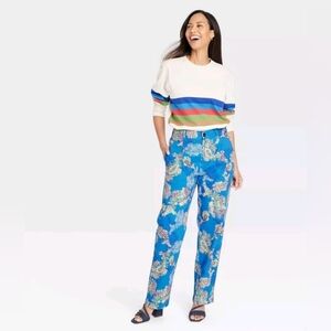 *Adult (Unisex) Floral Chino Pants By Houston White  - (Blue Floral), Size M